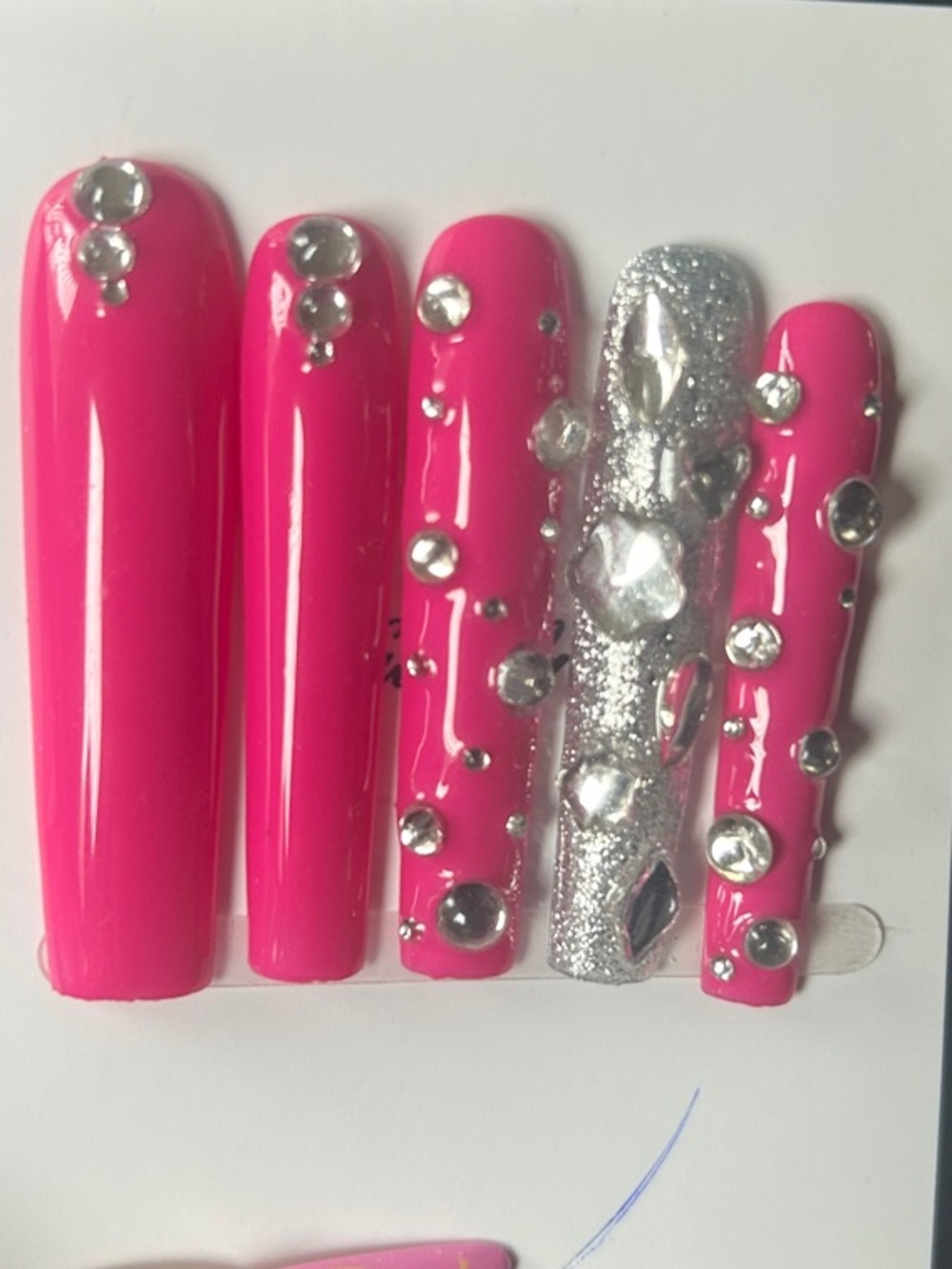 Hot Pink Rhinestone Press-On Nail Set by Kandy Klaws XL long